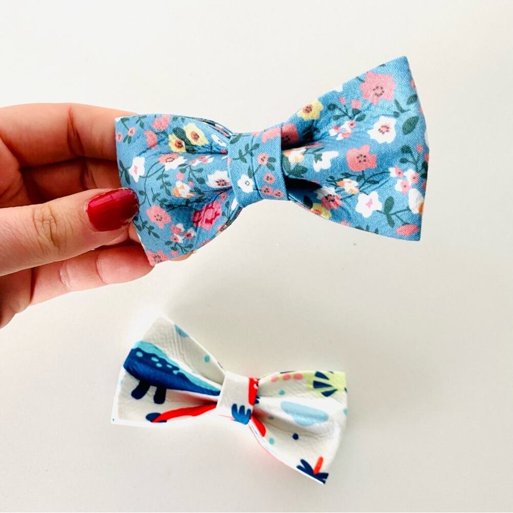 NEW HANDMADE Light Blue Floral White Jurassic Dog Cat Pet Collar Elastic Bow Tie